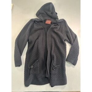 525 America Cardigan Sweater Womens 1X Black Hooded Chunky Knit Grandmacore Boho